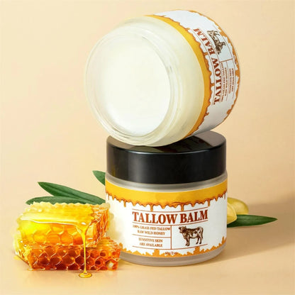 Beef Tallow Paste for Skin Care 60G Beef Neck Balm Grass Fed Tallow Wild Honey Face and Body Whipped Moisturizer for All Skin